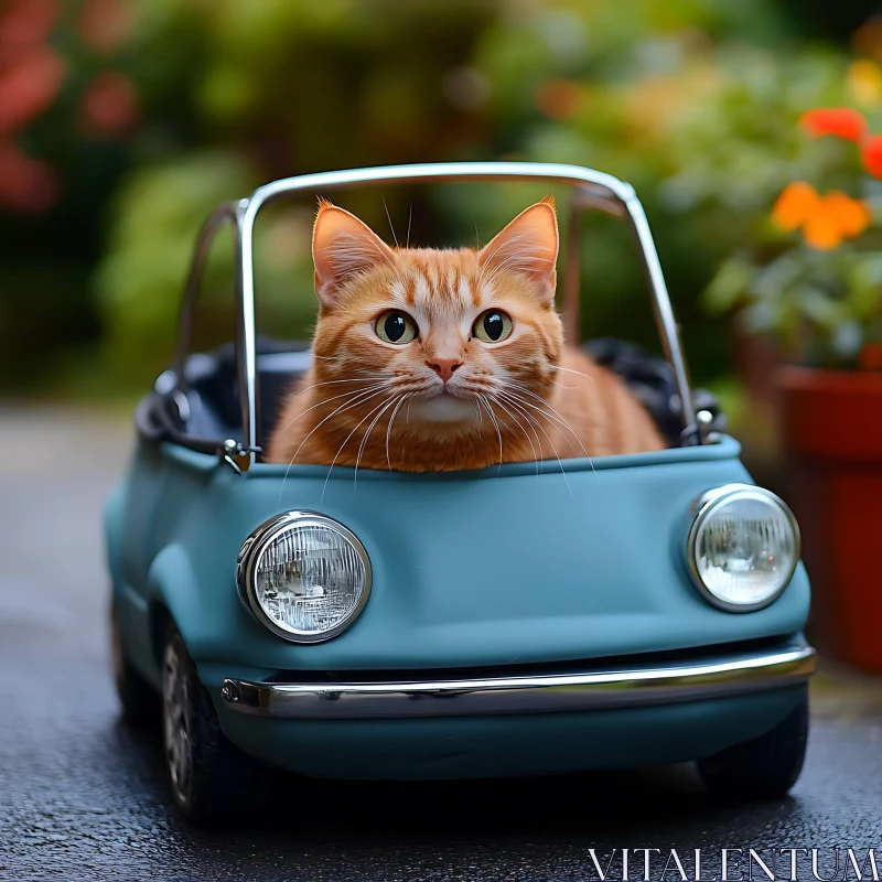 Adorable Tabby Cat in Toy Car AI Image