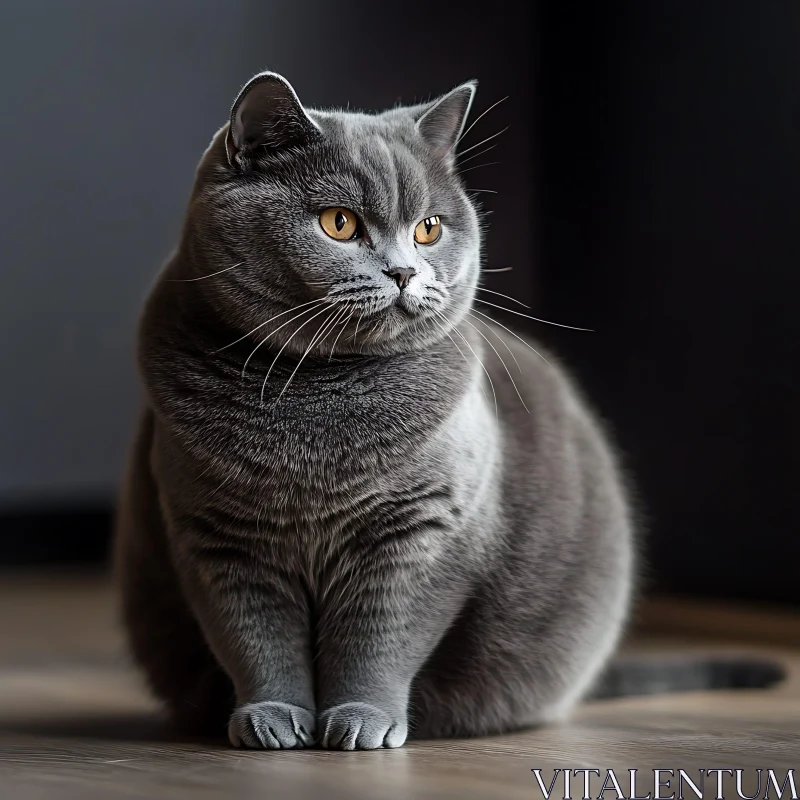 Golden-Eyed Grey Cat Portrait AI Image