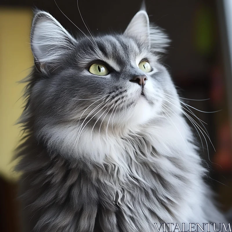 Fluffy Grey Cat Close-up AI Image