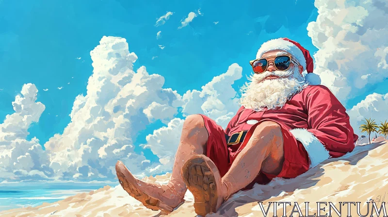 Beachside Santa in the Sunshine AI Image