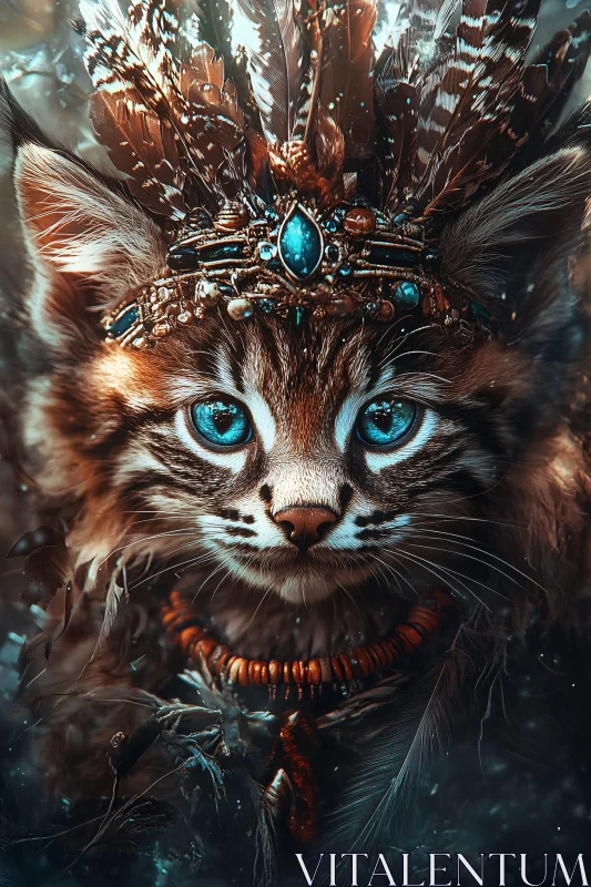 AI ART Mystical Feline Adorned with Feathers and Jewels