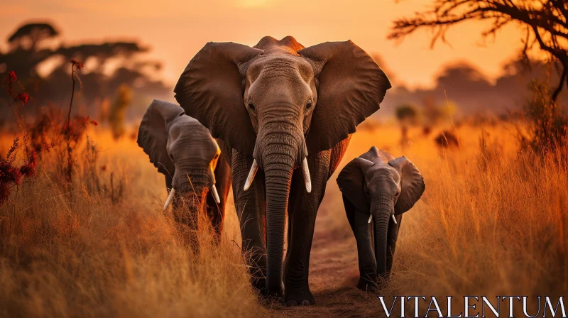 African Savanna Elephants at Sunset AI Image