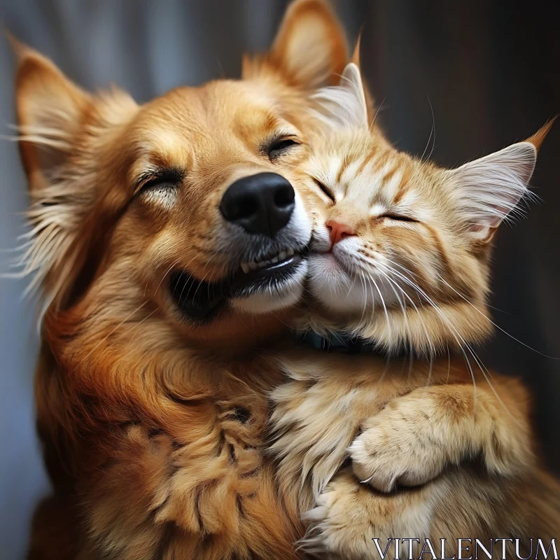 Tender Moment between Dog and Cat AI Image