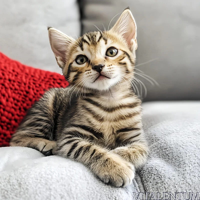 Adorable Tabby Kitten Relaxing AI Image