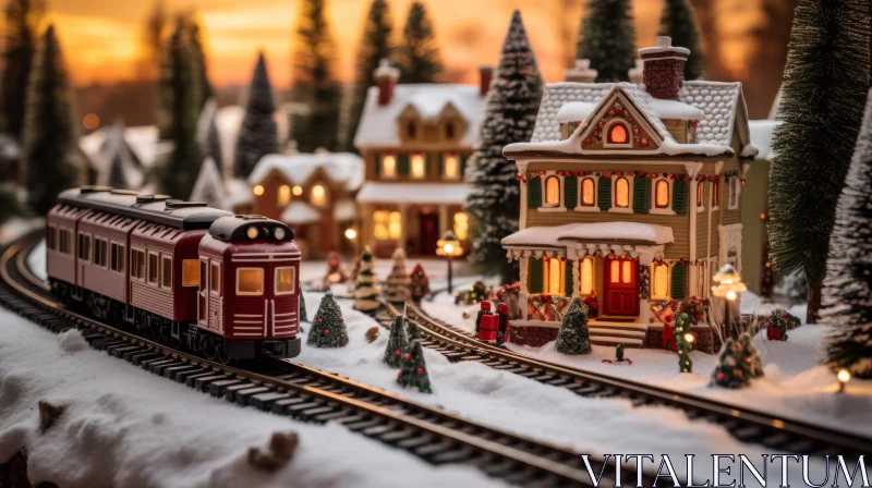 Christmas Village Train Track in Vibrant Colors AI Image