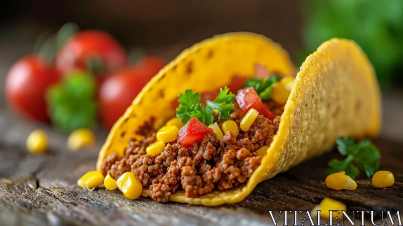 Delicious Taco Close-Up | Savory Ground Beef, Corn, Tomatoes AI Image
