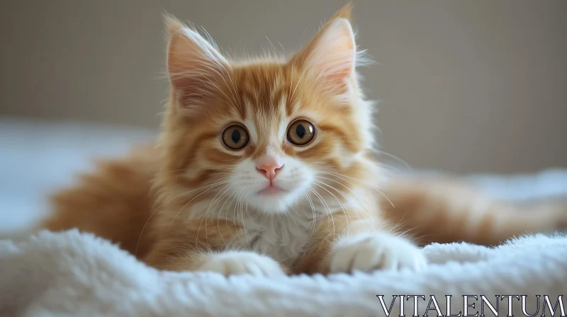 Charming Ginger Kitten on White Blanket AI Image