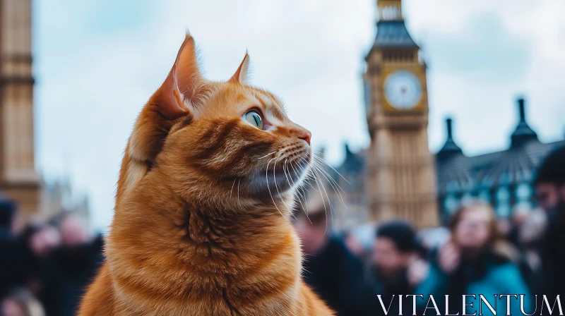 Ginger Cat with Iconic Big Ben AI Image