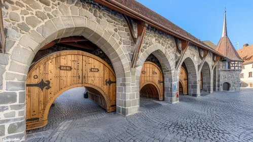 Historical Building with Wooden Doors and Stone Structure