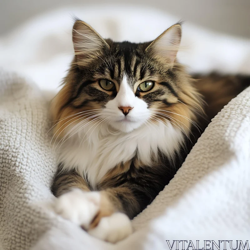 Adorable Cat Lounging Comfortably AI Image