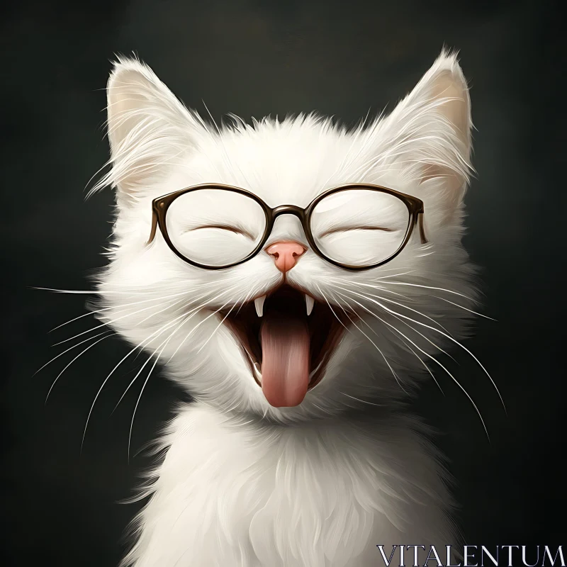 Adorable White Cat Wearing Glasses AI Image