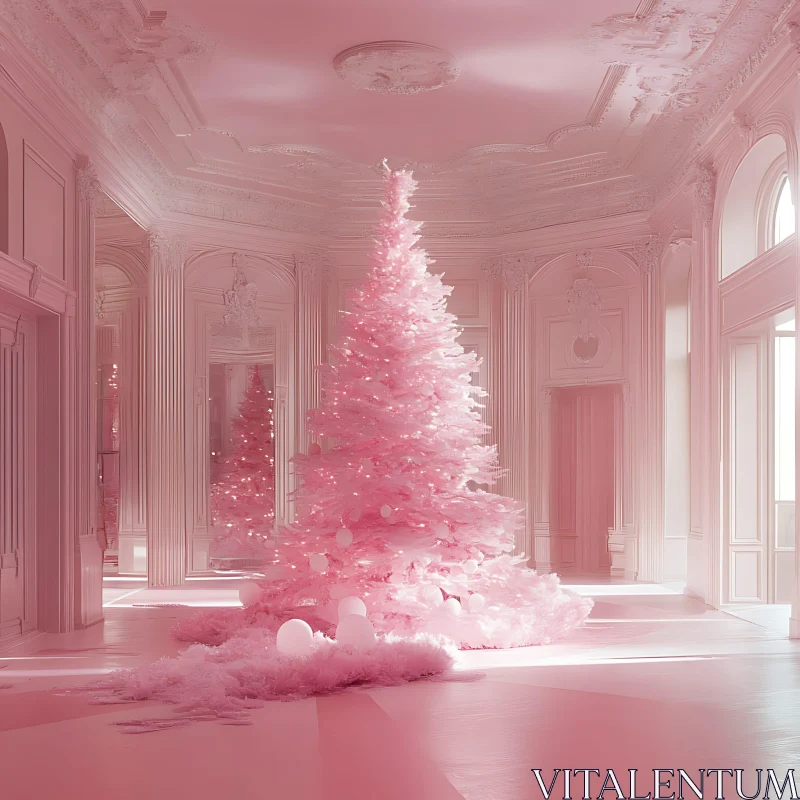 Luxurious Room with Pink Holiday Decor AI Image