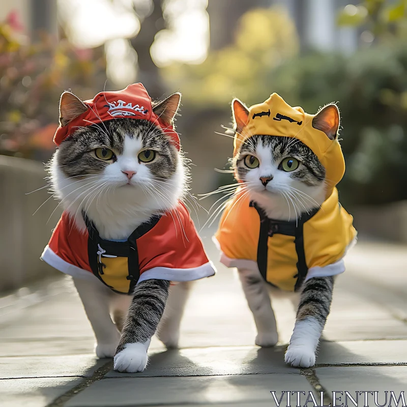 Outdoor Adventure with Cats in Costumes AI Image