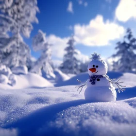 Festive Snowman in a Serene Snow-Covered Forest