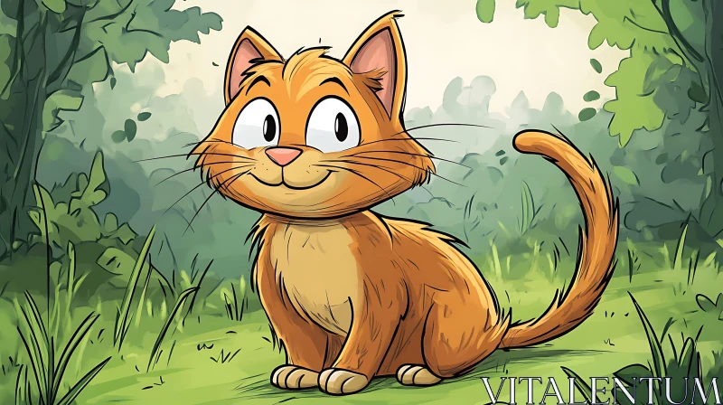 AI ART Cute Cartoon Cat in a Green Forest