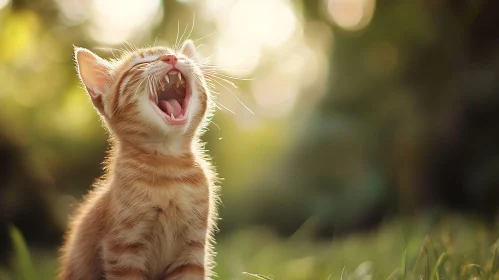 Yawning Kitten in Nature