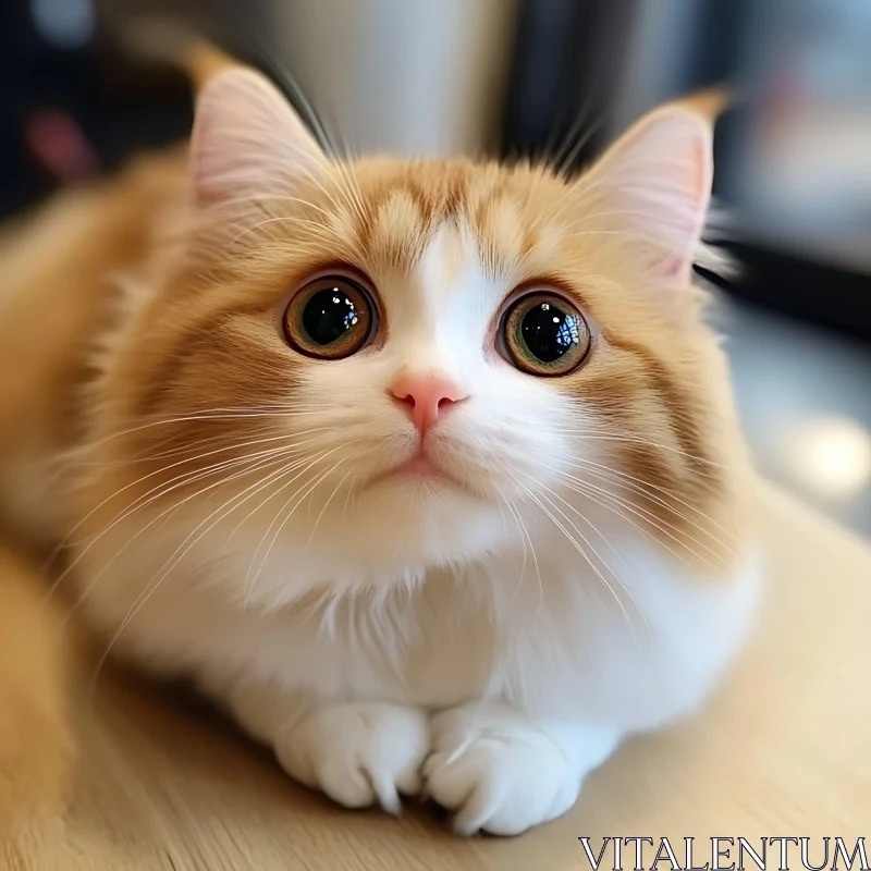 Cute Ginger and White Kitten Close-Up AI Image