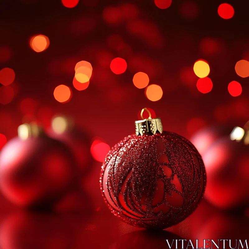 Glittering Red Bauble with Holiday Decorations AI Image