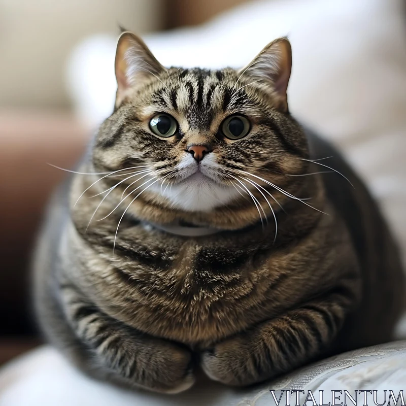 Cute Fat Cat on Cushion AI Image