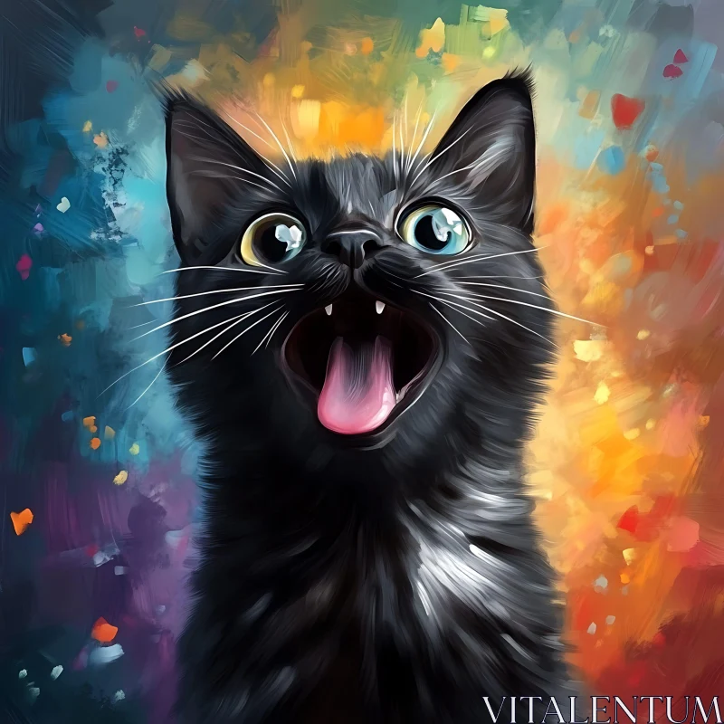 Excited Black Cat Amidst Vivid Colors AI Image