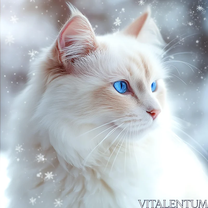 Majestic White Cat in Snowy Scene AI Image