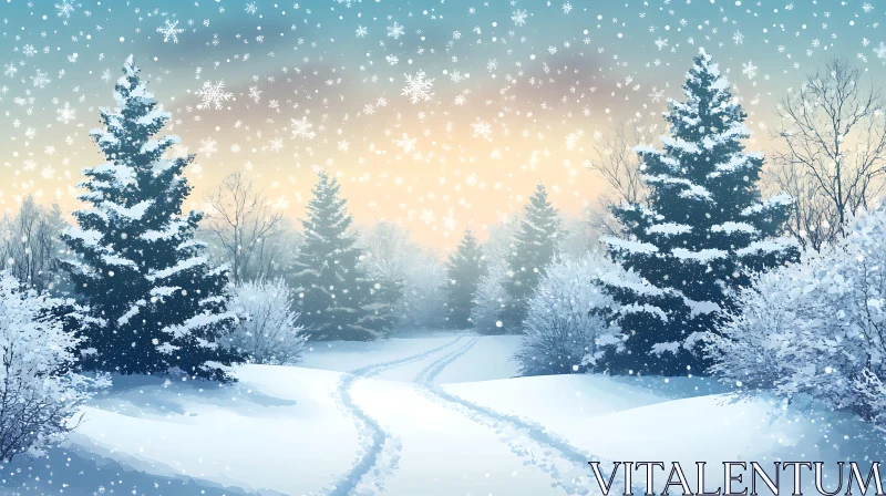 AI ART Serene Snowy Pathway in Winter Forest