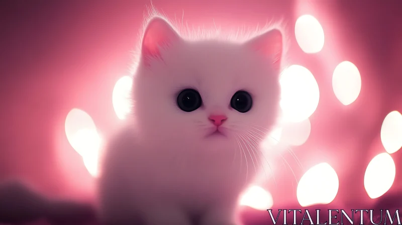 Charming White Kitten in Dreamy Pink Light AI Image