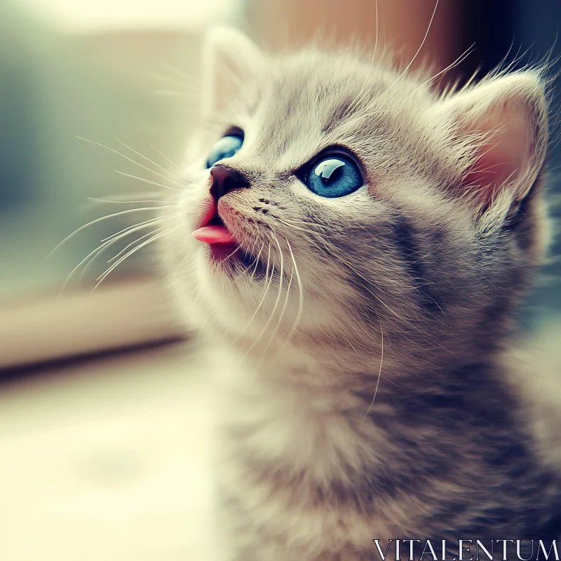 Close-Up of Cute Kitten with Blue Eyes AI Image