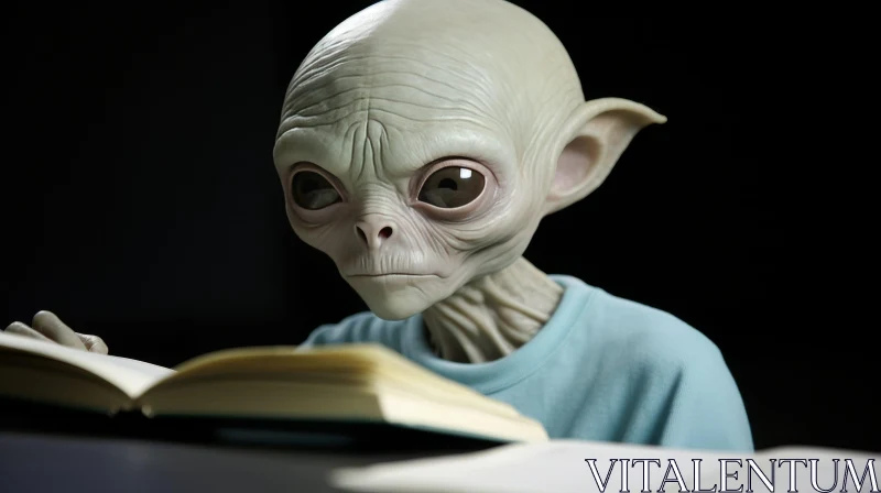 Alien Child Reading Book Portrait AI Image