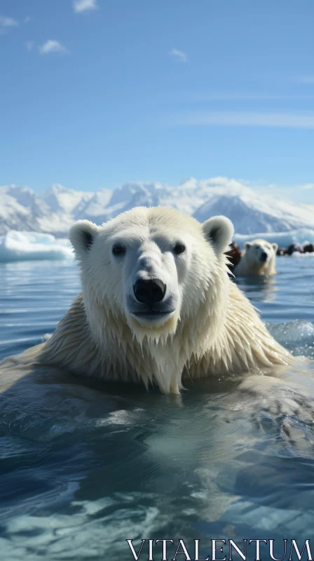 Arctic Bear Swimming in Mountainous Landscape AI Image