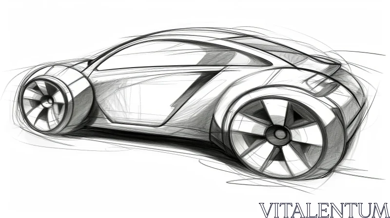 Black and White Pencil Sketch of a Futuristic Car in Motion AI Image