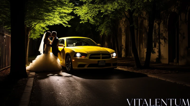 Bride and Groom by Night - A Study in Light and Shadow AI Image