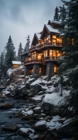 Captivating House in Snowy Forest by the River