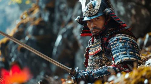 Captivating Portrait of a Japanese Samurai Warrior in Traditional Armor