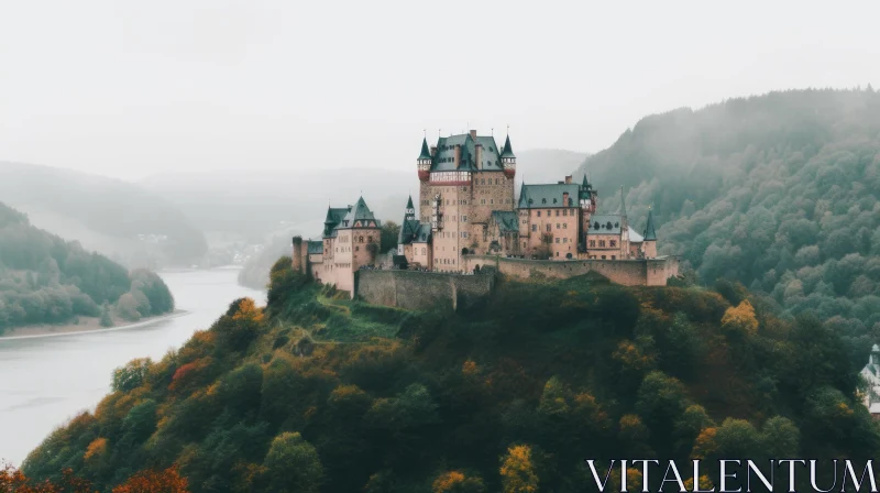 Castle on Mountain in Germany: Muted Tones and Moody Color Schemes AI Image