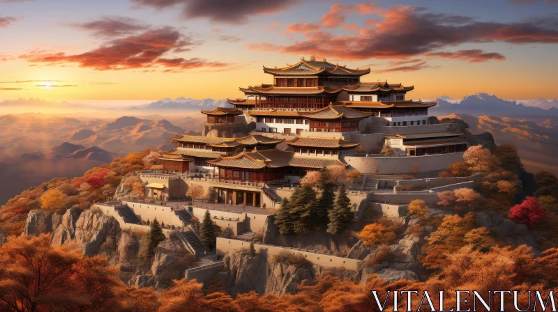Chinese Temple Landscape on Mountaintop AI Image
