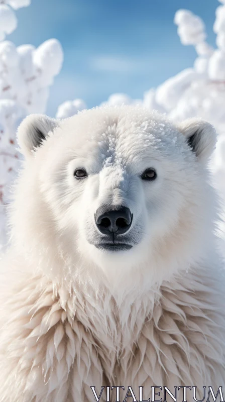 Close-Up Portrait of a Polar Bear in the Snow AI Image