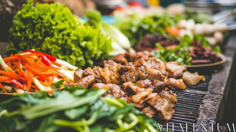 Delicious Grilled Meats and Vegetables - Close-Up View AI Image