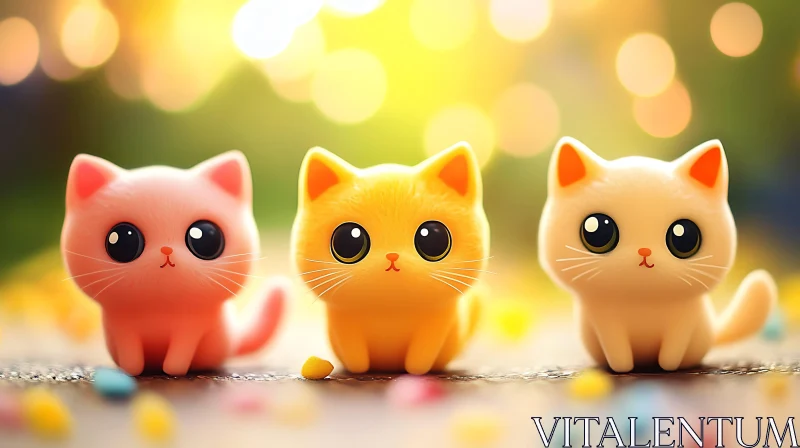 Cute Kittens Trio with Whimsical Background AI Image