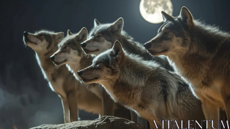 Majestic Wolves under Full Moon - Stunning Wildlife Photography AI Image