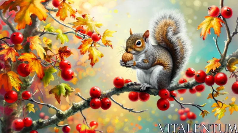 Realistic Painting of a Squirrel on a Tree Branch AI Image