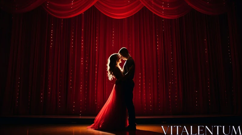 AI ART Romantic Silhouettes Dancing in Red Curtain - Love and Romance