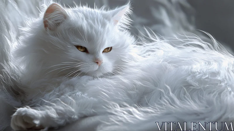 Ethereal White Cat with Golden Eyes Lounging