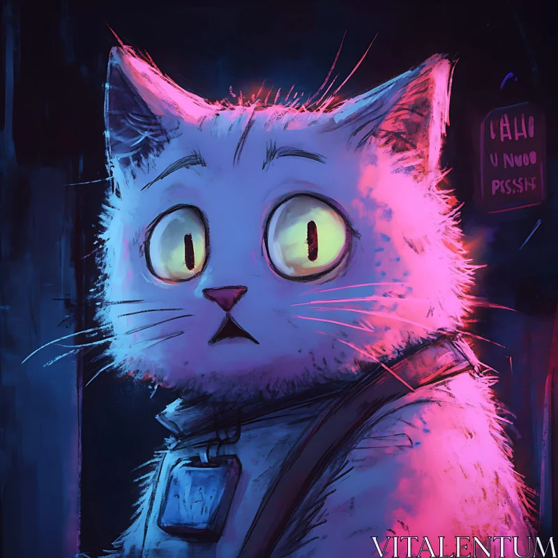 Bright Neon Cat Art - Expressive Feline Illustration AI Image