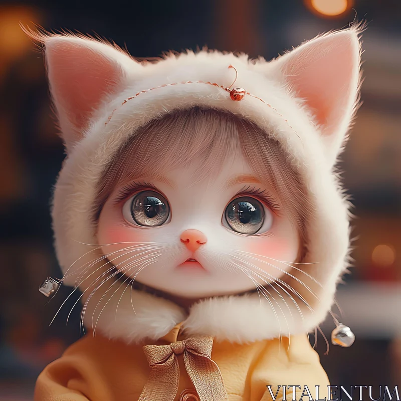 Adorable Kitty-Eared Character with Fluffy Hood