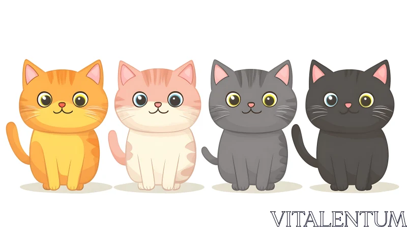 Cute Cat Characters in a Row