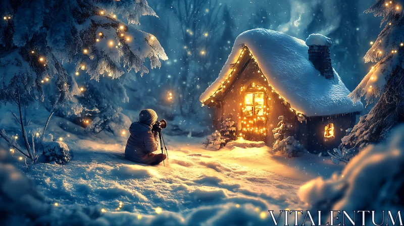 Enchanting Winter Cabin at Night