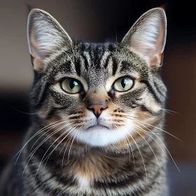 Tabby Cat with Green Eyes - Close-Up