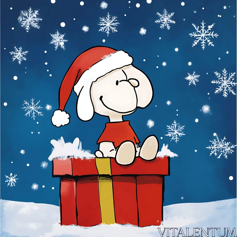 Festive Cartoon Dog with Snowflakes