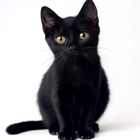 Sleek Black Cat with Yellow Eyes Staring Intently